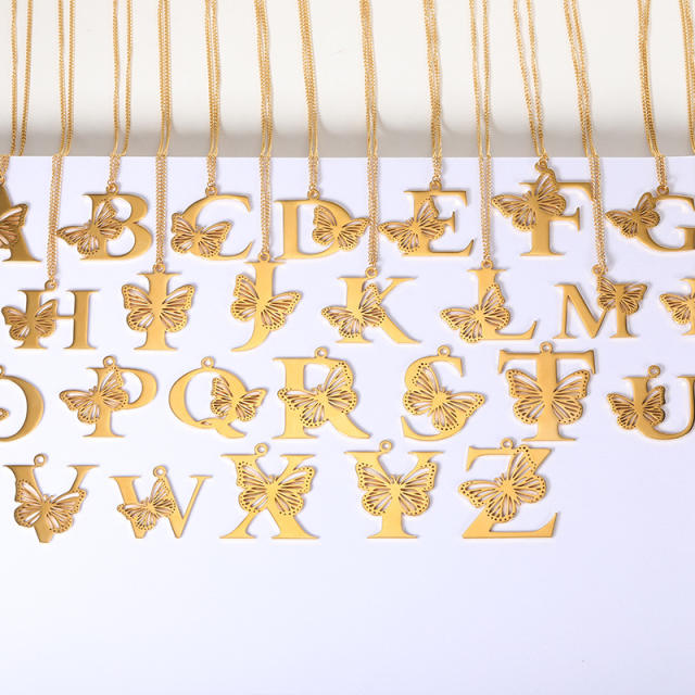Hollow out butterfly infinity letter stainless steel necklace