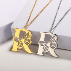 Hollow out butterfly infinity letter stainless steel necklace