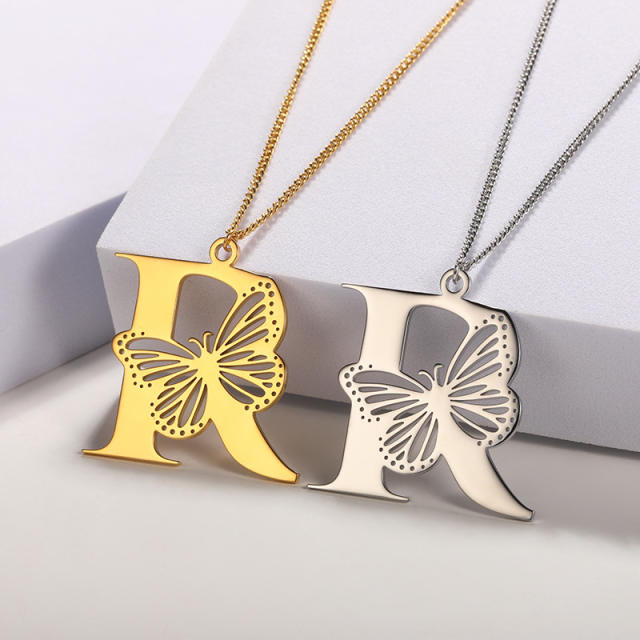 Hollow out butterfly infinity letter stainless steel necklace