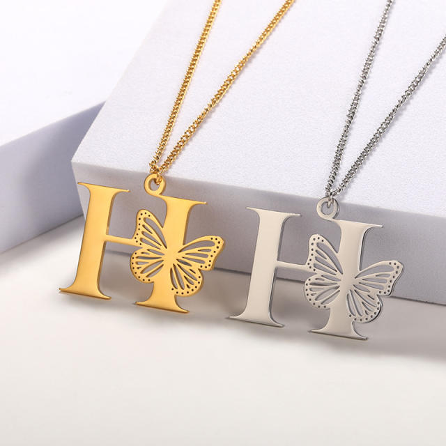 Hollow out butterfly infinity letter stainless steel necklace
