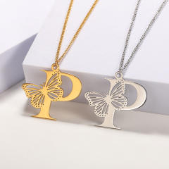 Hollow out butterfly infinity letter stainless steel necklace