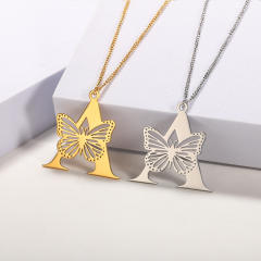 Hollow out butterfly infinity letter stainless steel necklace