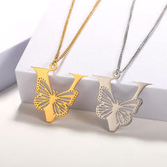 Hollow out butterfly infinity letter stainless steel necklace