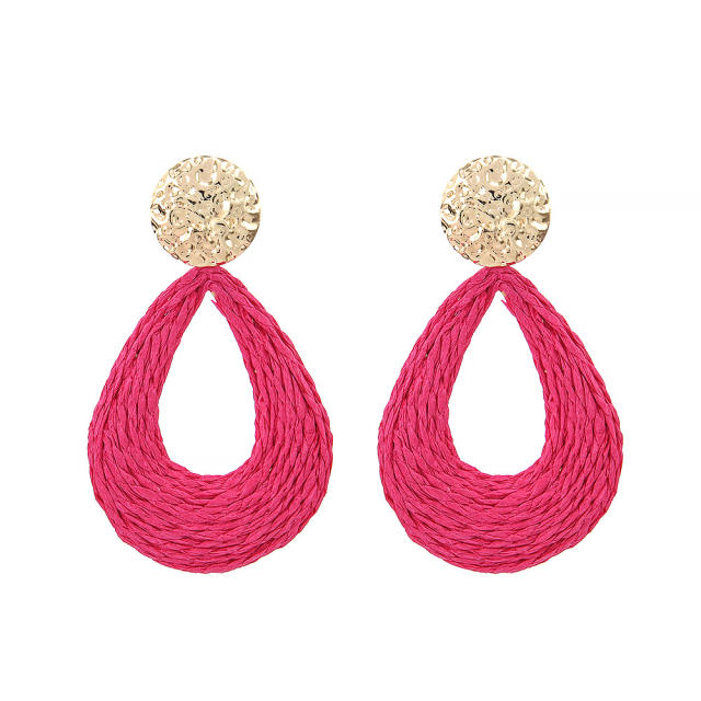 Boho colorful straw hollow out drop earrings for summer