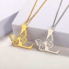 Hollow out butterfly infinity letter stainless steel necklace