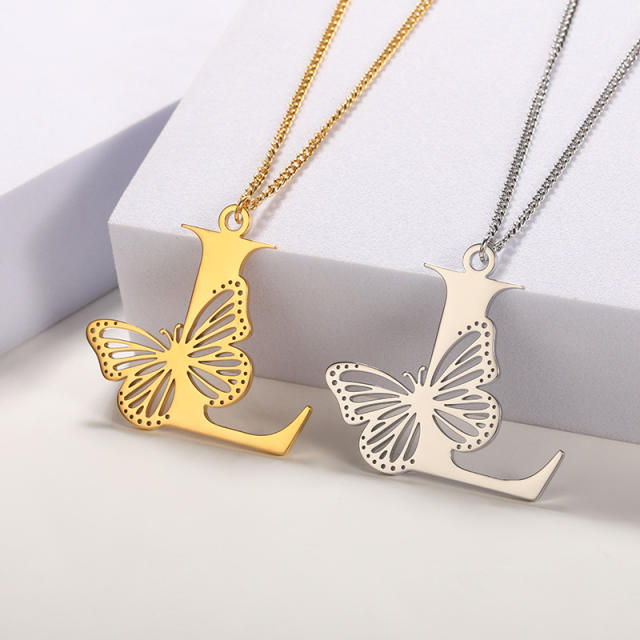 Hollow out butterfly infinity letter stainless steel necklace