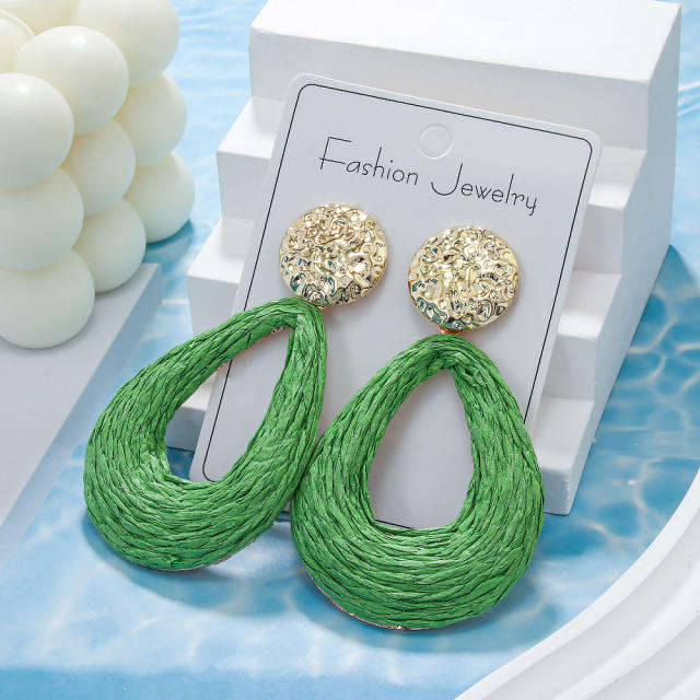 Boho colorful straw hollow out drop earrings for summer