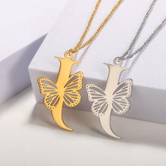Hollow out butterfly infinity letter stainless steel necklace