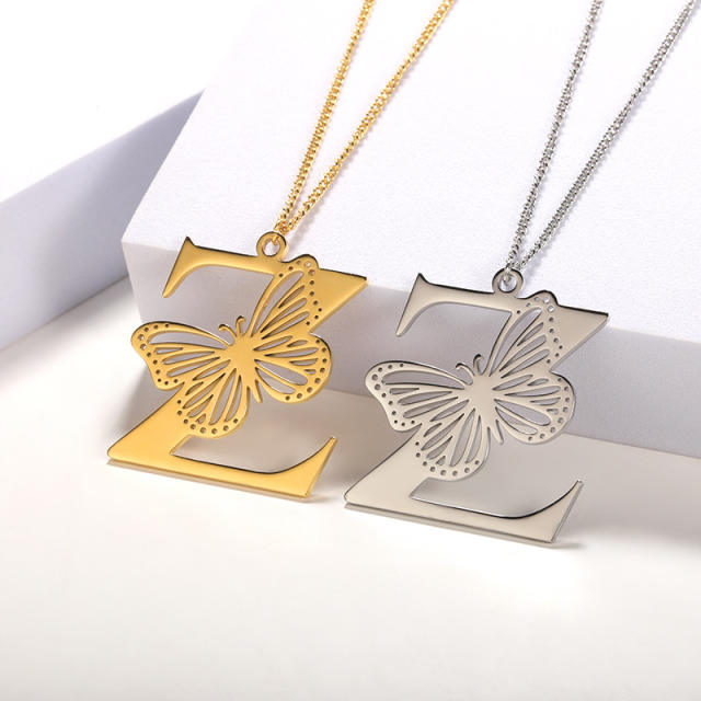Hollow out butterfly infinity letter stainless steel necklace