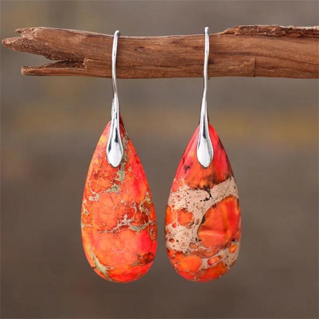 Boho natural trend drop shape stone earrings