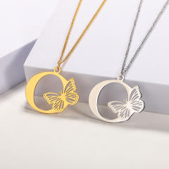 Hollow out butterfly infinity letter stainless steel necklace
