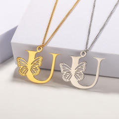 Hollow out butterfly infinity letter stainless steel necklace