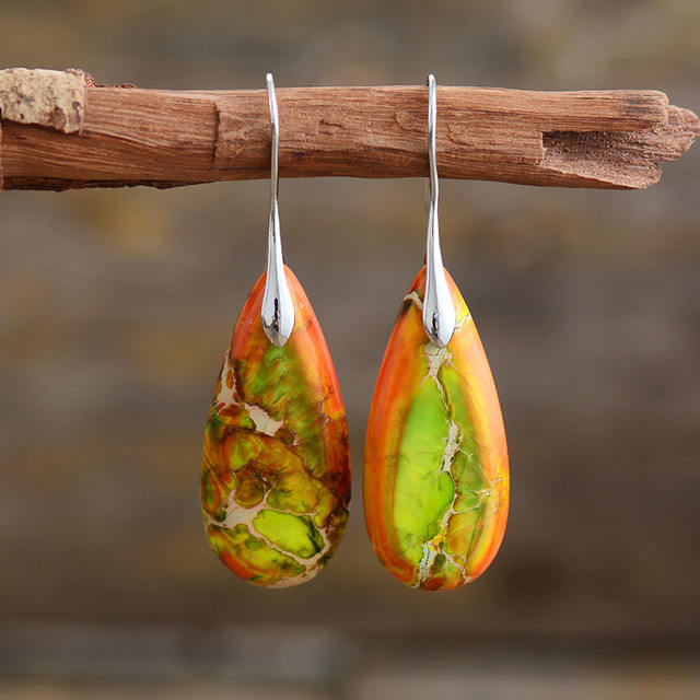 Boho natural trend drop shape stone earrings