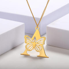 Hollow out butterfly infinity letter stainless steel necklace