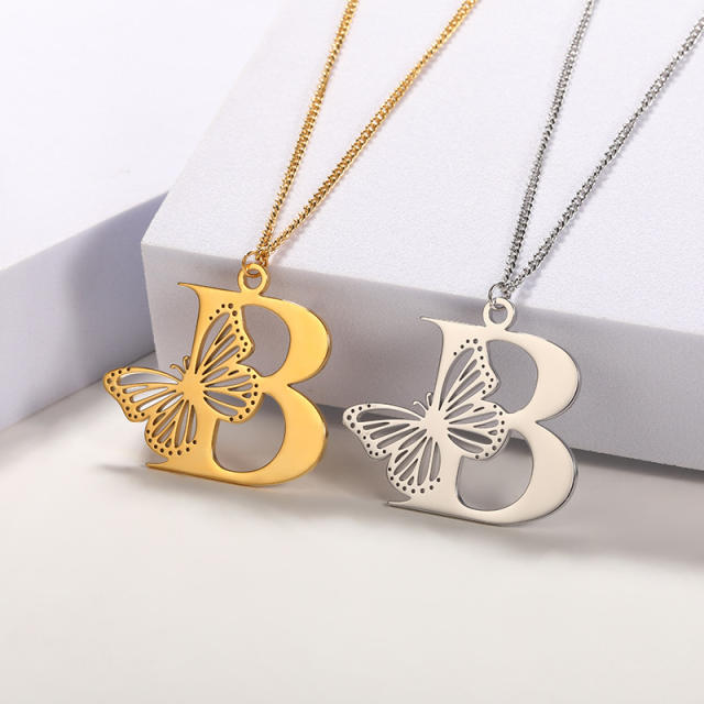 Hollow out butterfly infinity letter stainless steel necklace