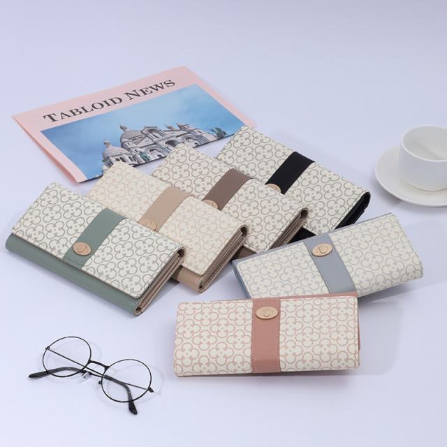 Korean fashion patterned pu leather women large wallet purse