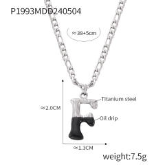 Hiphop black white enamel bubble initial letter figaro chain stainless steel necklace