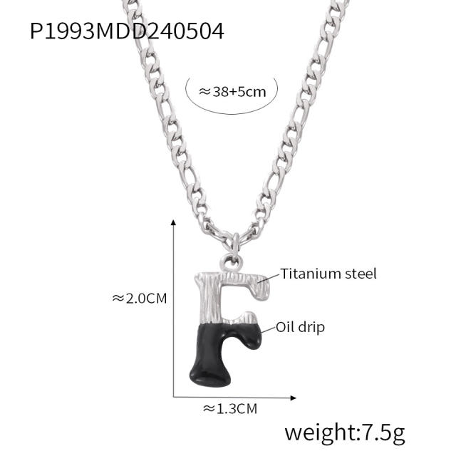 Hiphop black white enamel bubble initial letter figaro chain stainless steel necklace