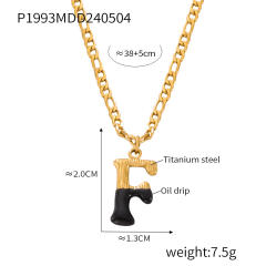 Hiphop black white enamel bubble initial letter figaro chain stainless steel necklace