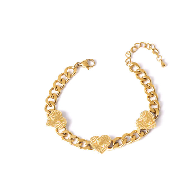 HIPHOP butterfly heart cuban link chain stainless steel bracelet