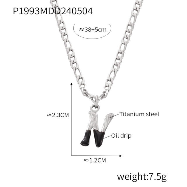 Hiphop black white enamel bubble initial letter figaro chain stainless steel necklace