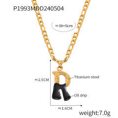 Hiphop black white enamel bubble initial letter figaro chain stainless steel necklace
