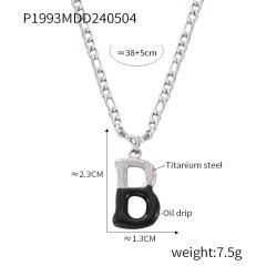 Hiphop black white enamel bubble initial letter figaro chain stainless steel necklace