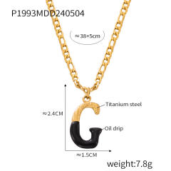 Hiphop black white enamel bubble initial letter figaro chain stainless steel necklace