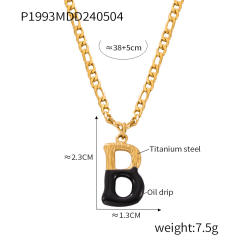 Hiphop black white enamel bubble initial letter figaro chain stainless steel necklace