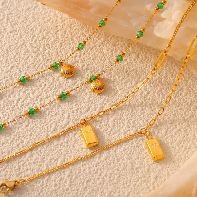Korean fashion fresh green color bead shell charm stainless steel anklet