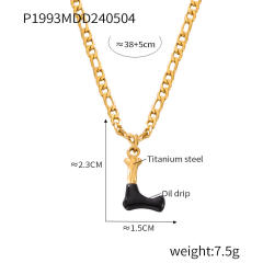 Hiphop black white enamel bubble initial letter figaro chain stainless steel necklace