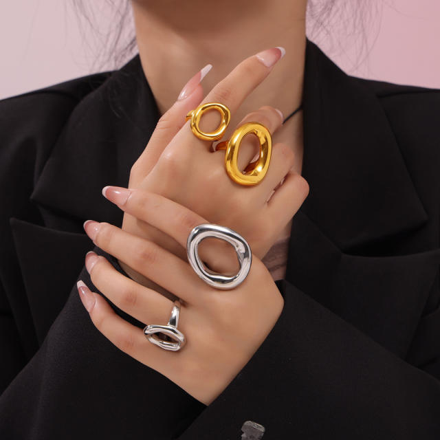 18KG chunky circle stainless steel geometric finger rings