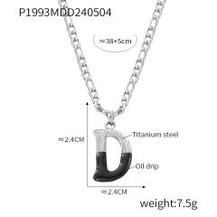 Hiphop black white enamel bubble initial letter figaro chain stainless steel necklace