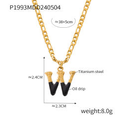 Hiphop black white enamel bubble initial letter figaro chain stainless steel necklace