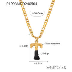 Hiphop black white enamel bubble initial letter figaro chain stainless steel necklace