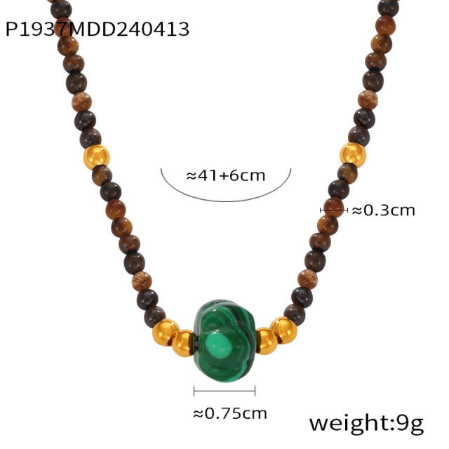 Boho colorful natural stone beaded stainless steel necklace collection