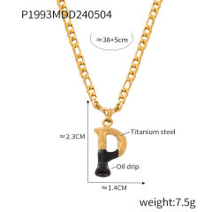 Hiphop black white enamel bubble initial letter figaro chain stainless steel necklace