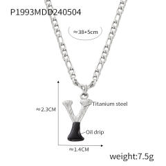 Hiphop black white enamel bubble initial letter figaro chain stainless steel necklace