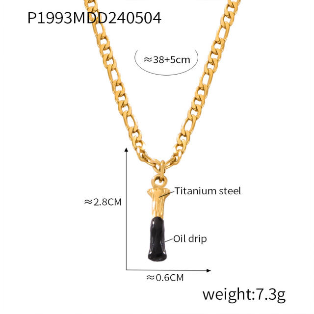 Hiphop black white enamel bubble initial letter figaro chain stainless steel necklace