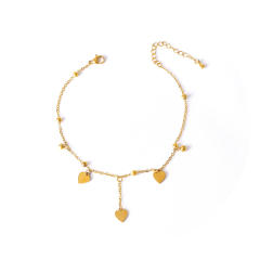 Korean fashion tiny bead heart charm stainless steel anklet
