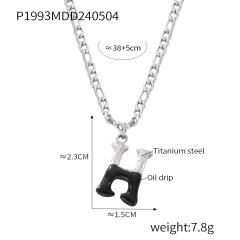 Hiphop black white enamel bubble initial letter figaro chain stainless steel necklace