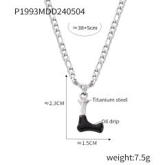 Hiphop black white enamel bubble initial letter figaro chain stainless steel necklace
