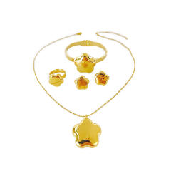 Chunky hollow heart stainless steel necklace earrings bangle set