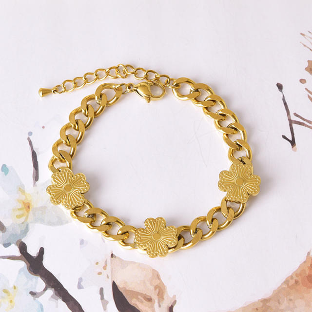 HIPHOP butterfly heart cuban link chain stainless steel bracelet