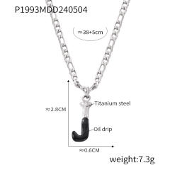Hiphop black white enamel bubble initial letter figaro chain stainless steel necklace