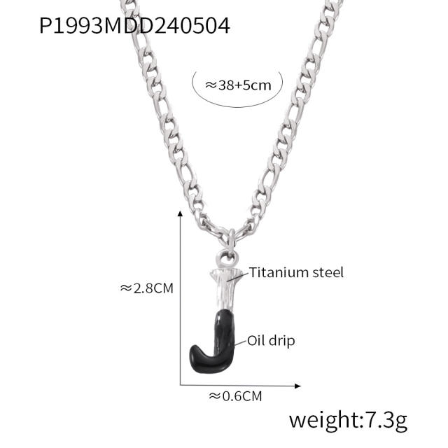 Hiphop black white enamel bubble initial letter figaro chain stainless steel necklace