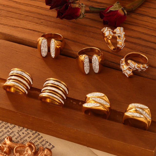 Chunky diamond stainless steel finger rings collection