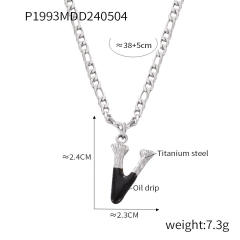 Hiphop black white enamel bubble initial letter figaro chain stainless steel necklace