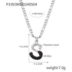 Hiphop black white enamel bubble initial letter figaro chain stainless steel necklace