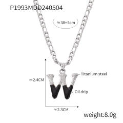 Hiphop black white enamel bubble initial letter figaro chain stainless steel necklace